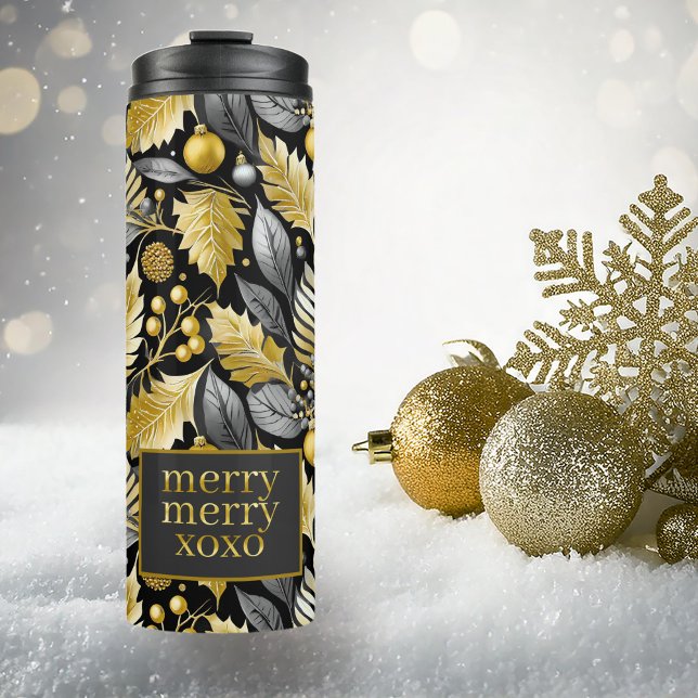 Black Gold Christmas Merry Pattern#22 ID1009 Thermal Tumbler (Creator Uploaded)