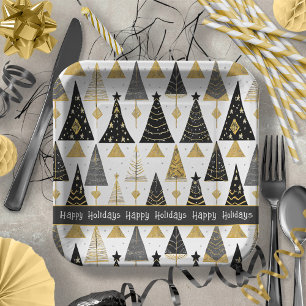 Black Gold Christmas Merry Pattern#25 ID1009 Paper Plate
