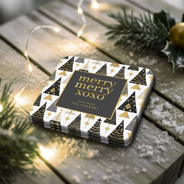 Black Gold Christmas Merry Pattern#25 ID1009 Square Paper Coaster (Creator Uploaded)