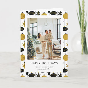 Black Gold Christmas Ornaments Photo Holiday Card