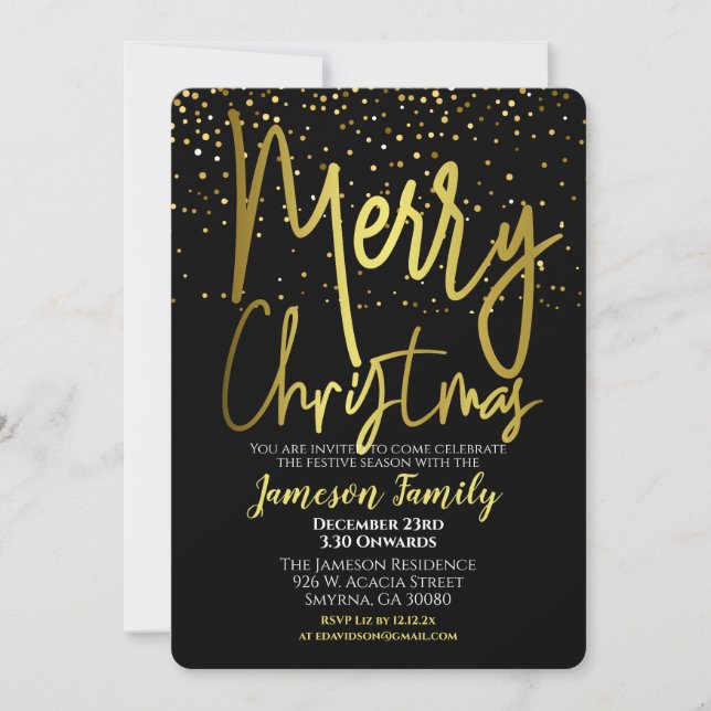 Black Gold Christmas Party Invitation (Front)
