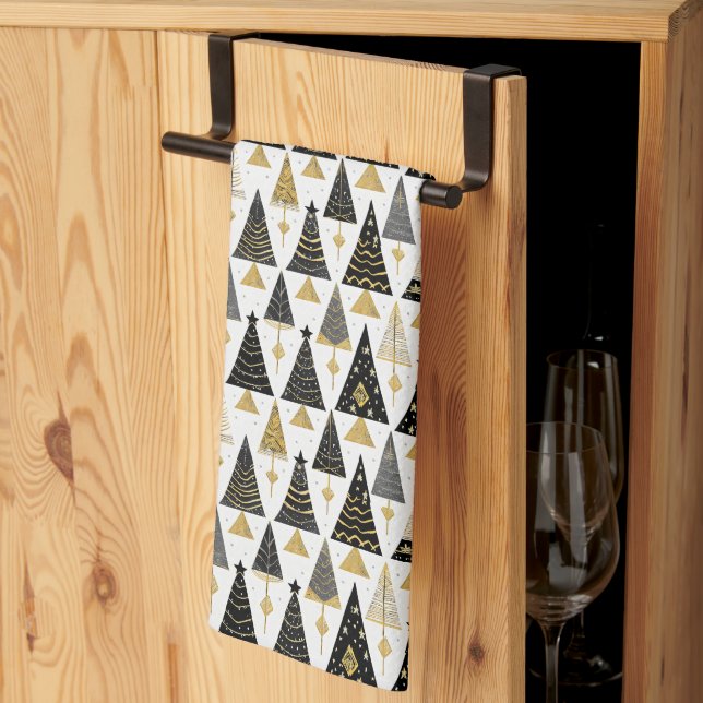 Black Gold Christmas Pattern#25 ID1009 Tea Towel (Thirds Fold)