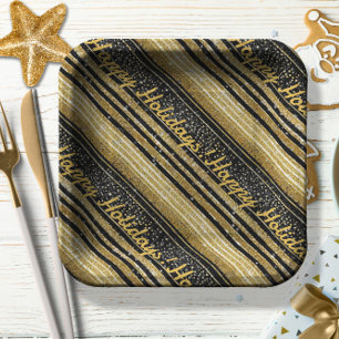 Black Gold Christmas Pattern#28 ID1009 Paper Plate