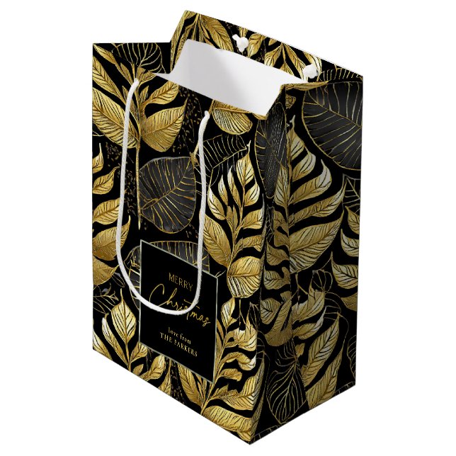 Black Gold Christmas Pattern#29 ID1009 Medium Gift Bag (Front Angled)