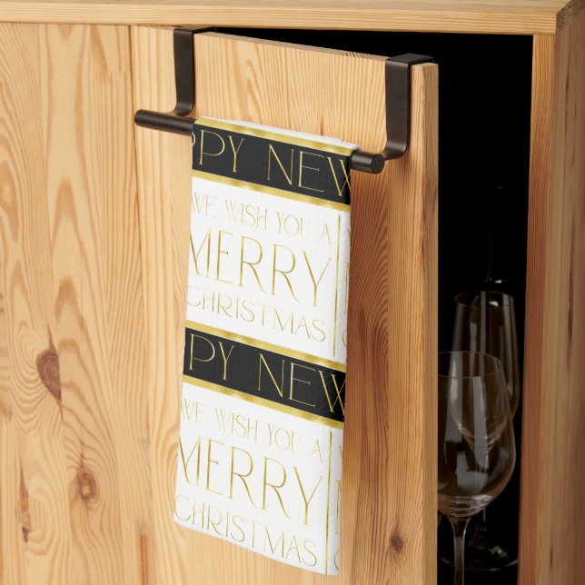 Black Gold Christmas Pattern#35 ID1009 Tea Towel (Thirds Fold)