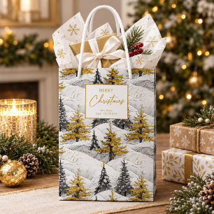 Black Gold Christmas Pattern#4 ID1009 Wrapping Medium Gift Bag