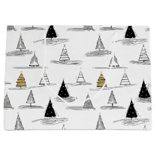 Black Gold Christmas Pattern#5 ID1009 Large Gift Bag