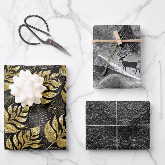 Black Gold Christmas Patterns #13#29#33  ID1009 Wrapping Paper Sheet (Front)