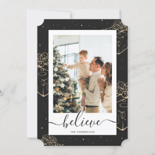Black Gold Christmas Presents Photo Believe Holiday Card