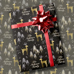 Black & Gold Christmas Reindeer Personalised Name Wrapping Paper<br><div class="desc">Black & Gold Christmas Reindeer Personalised Name Wrapping Paper — Contemporary, chic, minimalist aesthetic holiday pattern ft. white and metallic gold faux foil print on a clean black background. this christmas pattern really pops. add your family name, company name, or any custom text you'd ike in seconds with zazzles simple...</div>