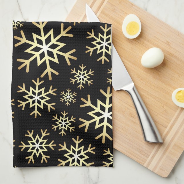 Black gold Christmas snowflake kitchen towel (Quarter Fold)