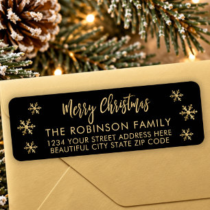 Black Gold Christmas Snowflake Return Address
