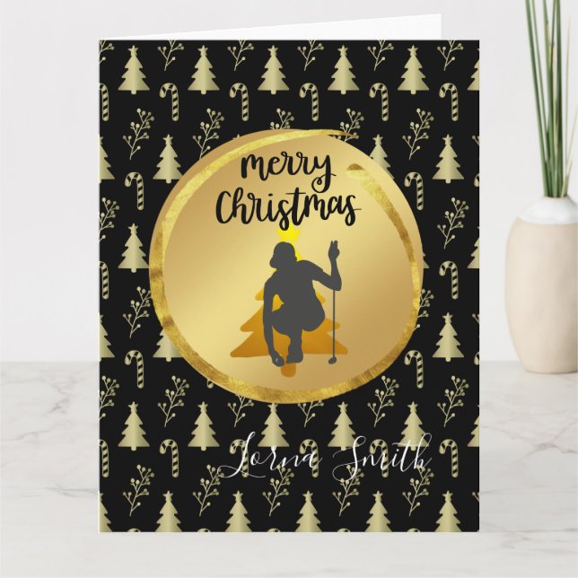 Black & Gold Christmas Theme from Woman golfer Card (Front)