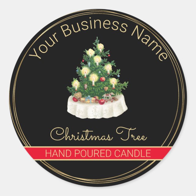 Black & Gold Christmas Tree Candle Product Label (Front)
