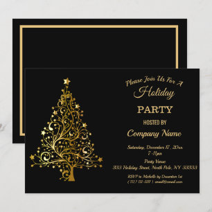 Black Gold Christmas Tree Corporate Holiday Party Invitation