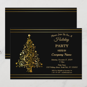 Black Gold Christmas Tree Corporate Holiday Party  Invitation