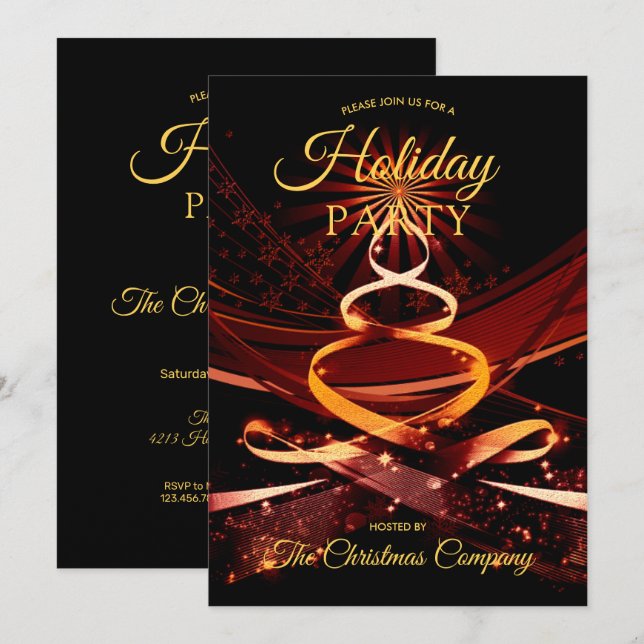 Black Gold Christmas Tree Corporate Holiday Party Invitation (Front/Back)