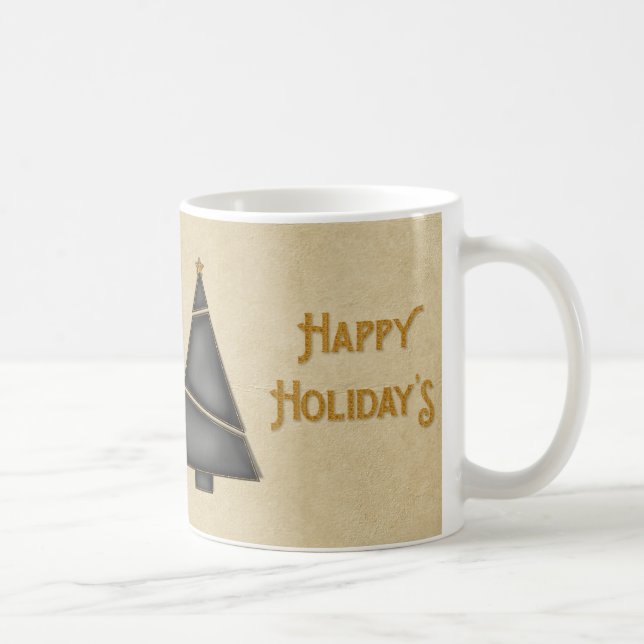 Black Gold Christmas Tree Happy Holidays Coffee Mug (Right)