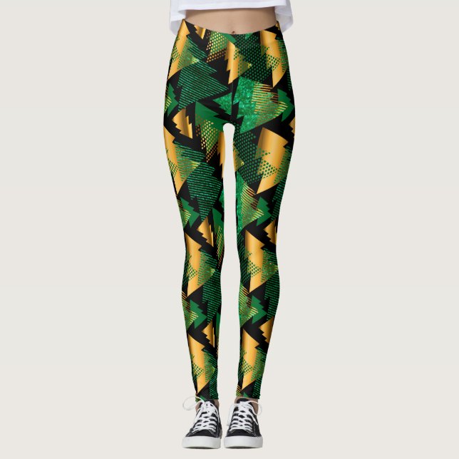 black gold christmas trees leggings (Front)