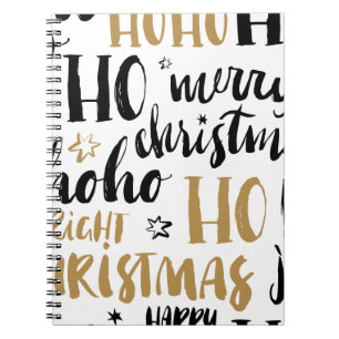 Black & Gold Christmas Word Text Art Cute Aestheti Notebook