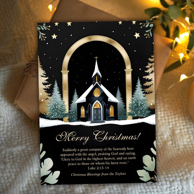 Black Gold Church Bible Verse Christian Christmas Holiday Card (Black Gold Church Bible Verse Christian Christmas)