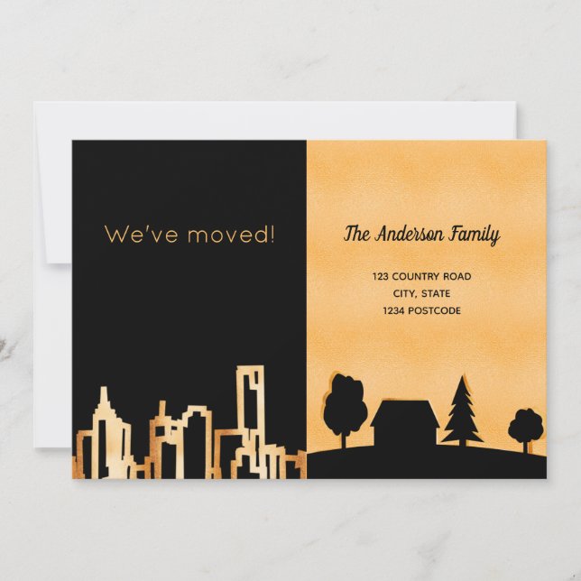 Black gold city country moving announcement (Front)