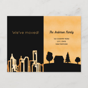 Black gold city country we moved announcement postcard