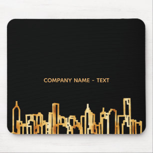 Black gold city skyline modern name mouse mat