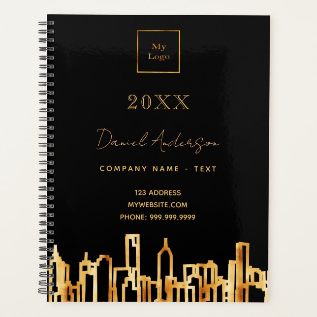 Black gold city skyline name business logo 2026 planner (Front)