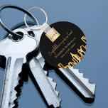 Black gold city skyline real estate agent logo key ring<br><div class="desc">A black background,  with a faux gold city skyline as decor. Personalise and add your business logo and a text on front. Golden letters</div>