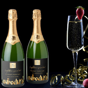 Black gold city skyline real estate agent logo sparkling wine label
