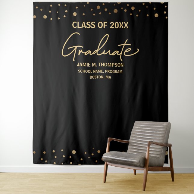 Black Gold Class of 2024 backdrop Graduation Tapestry (In Situ)