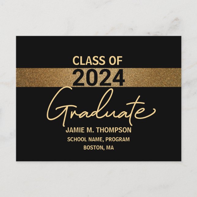 Black Gold Class of 2024 Graduation announcement  Postcard (Front)