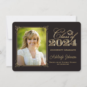 Black, Gold Class of 2024 Photo Graduation Invitation