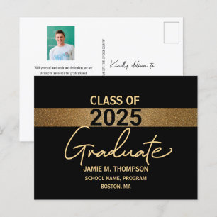 Black Gold Class of 2025 Graduation Photo Postcard