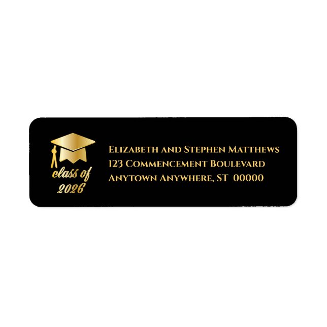 Black | Gold Class of 2026 Graduation Cap Label (Front)