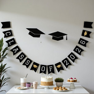 Black & Gold Class Of 2026 Graduation Party Bunting
