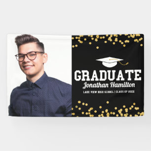 Black & Gold Class of 2026 Graduation Photo Banner