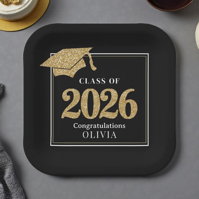 Black & Gold Class Of 2026 Paper Plate (Creator Uploaded)