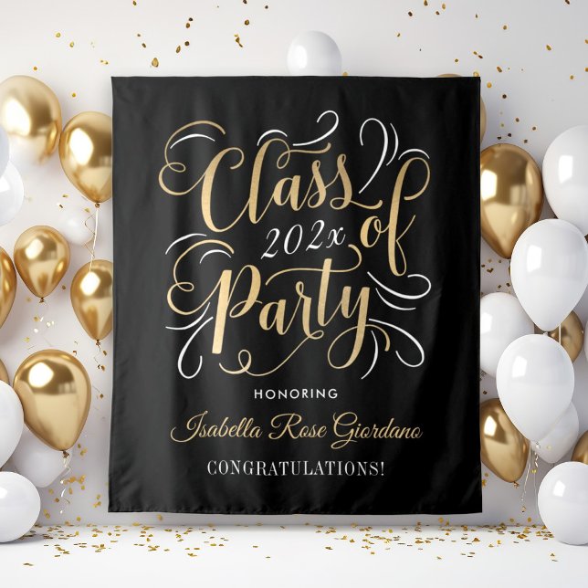 Black Gold Class of 2026 Party Graduation Backdrop Tapestry (Creator Uploaded)