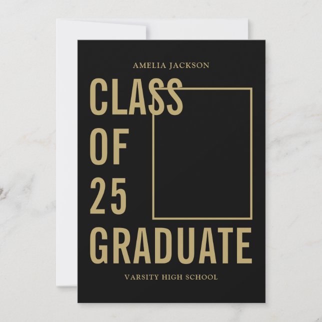 Black & Gold Class Of 25 Photos Graduation Party Invitation (Front)