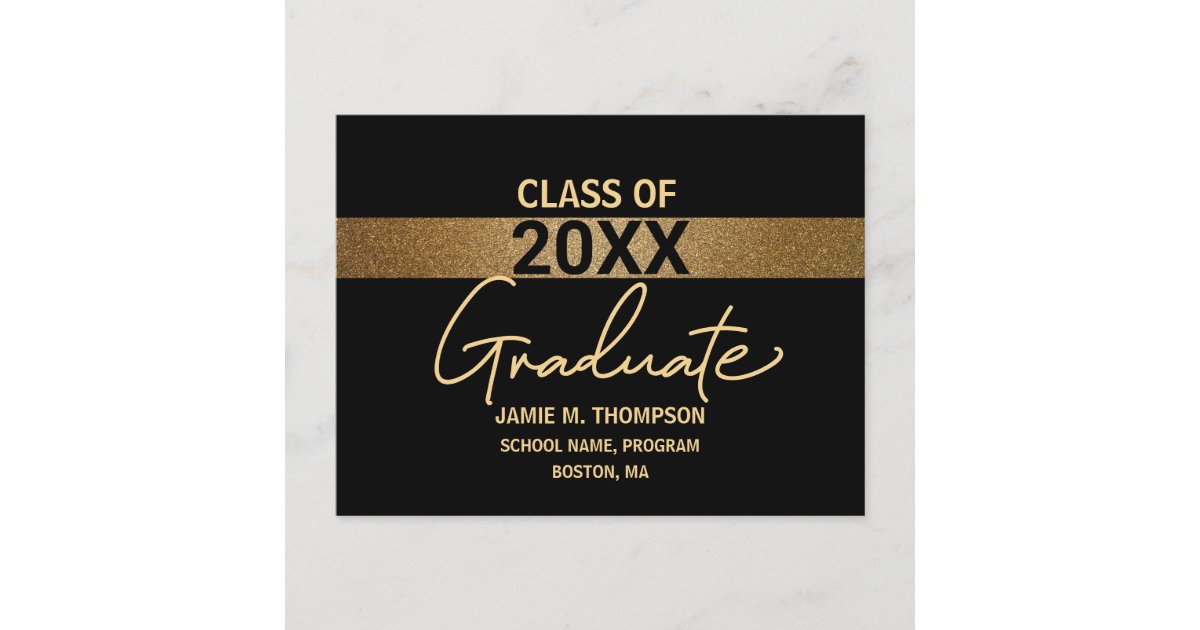 Black Gold Class of Graduation announcement Postcard | Zazzle