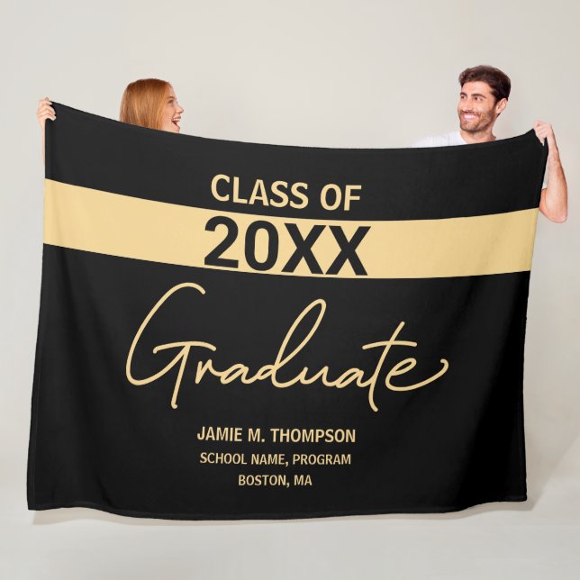 Black Gold Class Personalised School Graduation Fleece Blanket (In Situ)