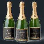 Black gold classic 80th birthday sparkling wine label<br><div class="desc">A wine or sparkling wine bottle label for an elegant black and gold themed 80th birthday party. Templates for a name, age 80, date of birth and date of the anniversary. Golden coloured letters. Black background colour and a faux gold frame. With classic swirl decor. You can change the background...</div>