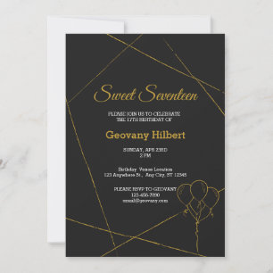 Black & Gold Classic Birthday Invitation