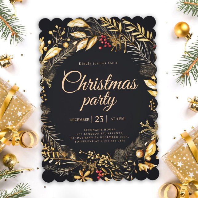 Black Gold Classic Elegant Christmas Holiday Party Invitation (Black Gold Classic Elegant Christmas Holiday Party Invitation)
