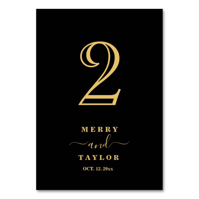 Black & gold Classic Elegant Copper Wedding Table Table Number (Front)