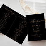 Black Gold Classic Folded Wedding Programme<br><div class="desc">This black gold classic folded wedding program is perfect for a modern wedding. The simple and elegant design features classic and fancy script typography in burnt gold. 

Include a quote or short message,  order of service,  wedding party and thank you message.</div>