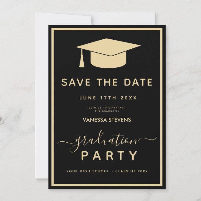 Black Gold Classic Graduation Save the Date (Front)