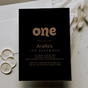 Black Gold Classic Minimal First Birthday Party Invitation